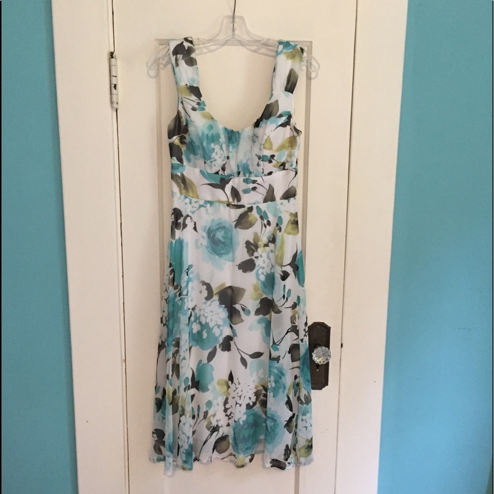 Blue floral dress.